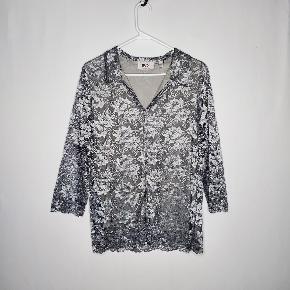 Avenue Vtg Lace Button Collar Top 14/16 Indie Grunge Fairy Romantic Silver